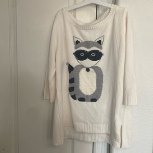 NWT new york & company Racoon Novelty Print Pullover Sequin Sweater Top xxl